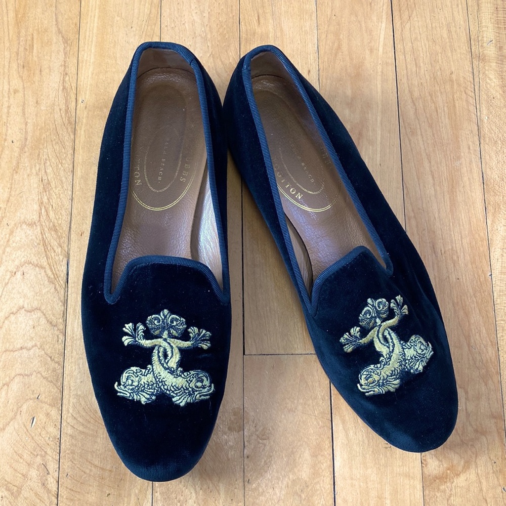 Stubbs & Wootton black velvet embroidered loafers, women’s size 9.5
